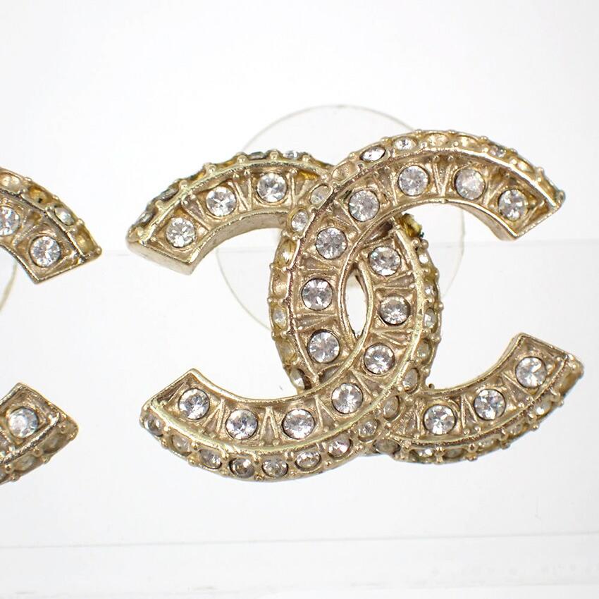 [Pre-owned] CHANEL Coco Mark Rhinestone Earrings/j55-47