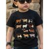 European Sizes Boys' Short Sleeve T-Shirt with Colorful Cow Breeds Print - Casual Summer Top for Youngsters & Teens, Educational Animal Design