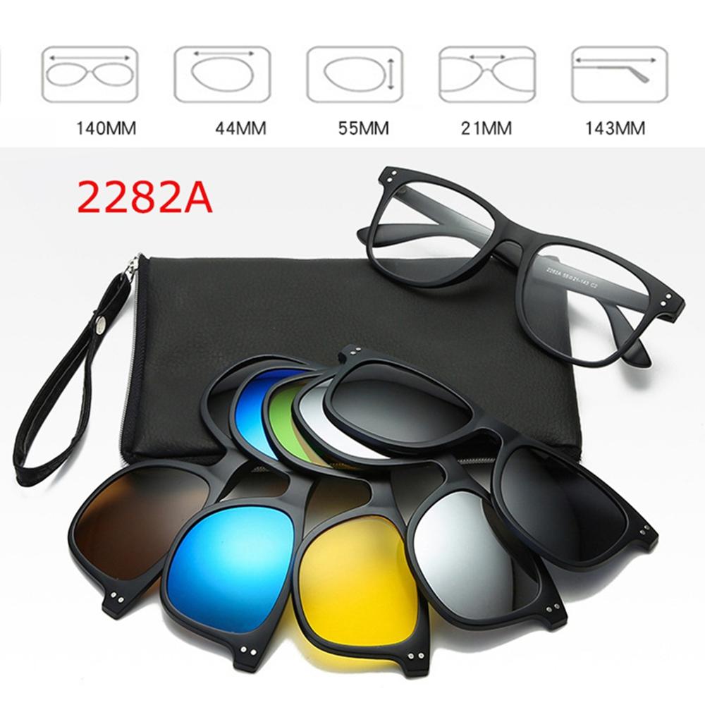 6 In 1 Polarized Sunglasses Men Women Magnetic Clip On Glasses TR90 Optical Prescription Eyeglass Frames Magnet Clips
