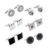 1 Pair Men Cufflinks Polished Smooth Surface Rhinestones Inlaid Rectangle Round Twist Shape Suit Shirt Cufflinks Button Replacement Accessories