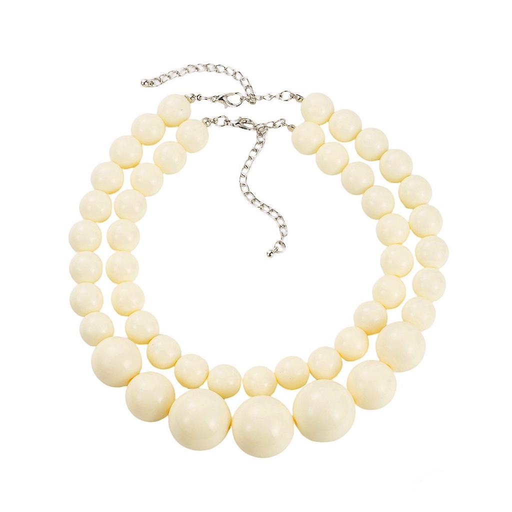 Retro Double Layer Resin Beaded Necklace - Exaggerated Layered Handmade Collarbone Chain