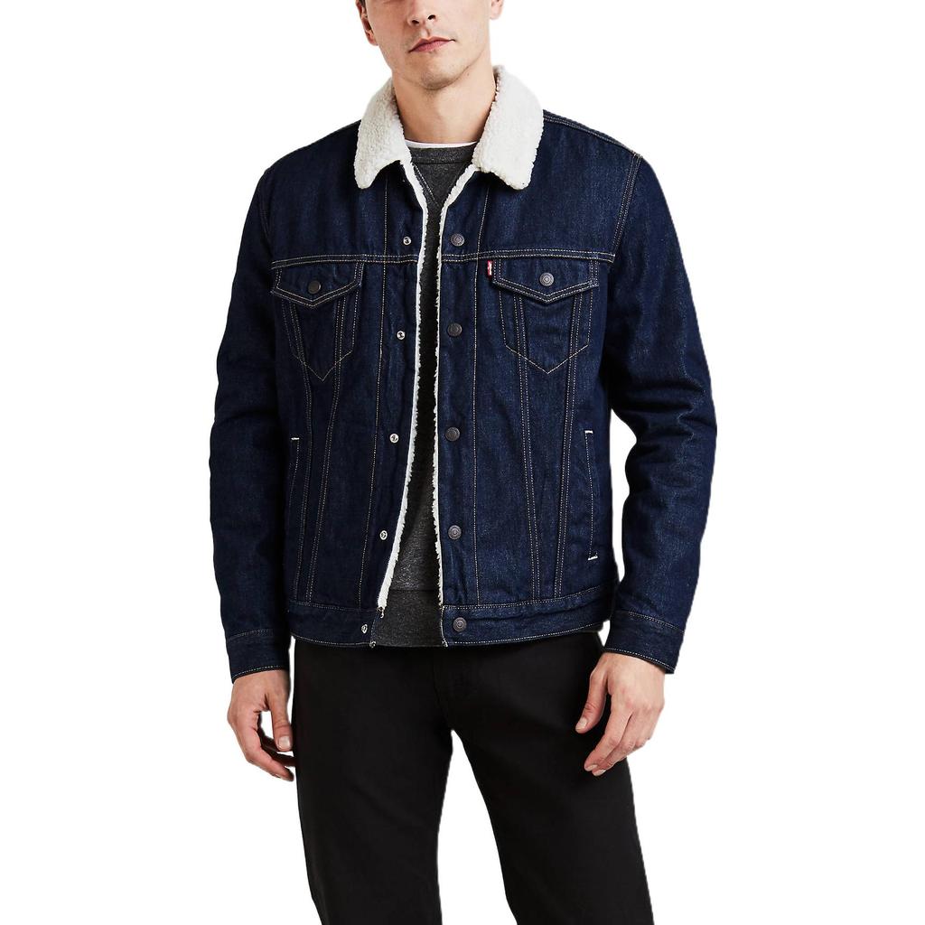 Levis Solid Color Single-Breasted Denim Long Sleeve Jacket Men jackets Dark-Blue 16365-0084
