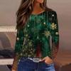 Women's Fashion Casual Slit Hem Round Neck Long Sleeve Loose Christmas Printed T-Shirt Ladies Top