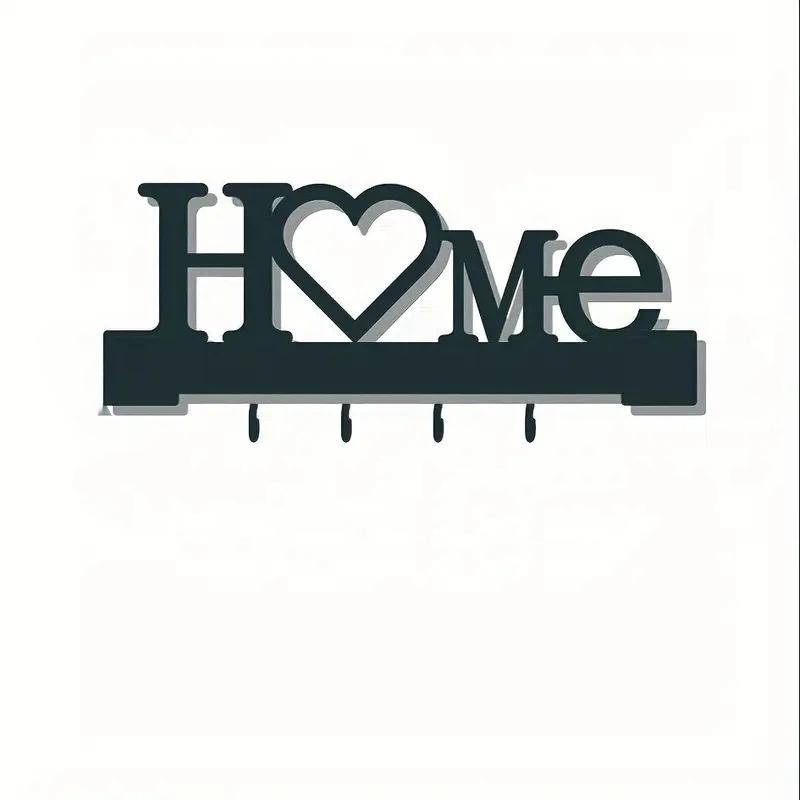 "Home Love" Shaped Key Holder With Hooks - No-Drill Wall Mount, Metal Organizer For Living Room Decor,Key Rack | Key Hanger Wall