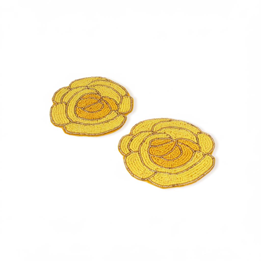 Handmade Beaded Rose Coaster | Floral Tea Cup Mat & Table Mat, Heat Resistant Drink Coaster, Embroidered Kitchen Gift