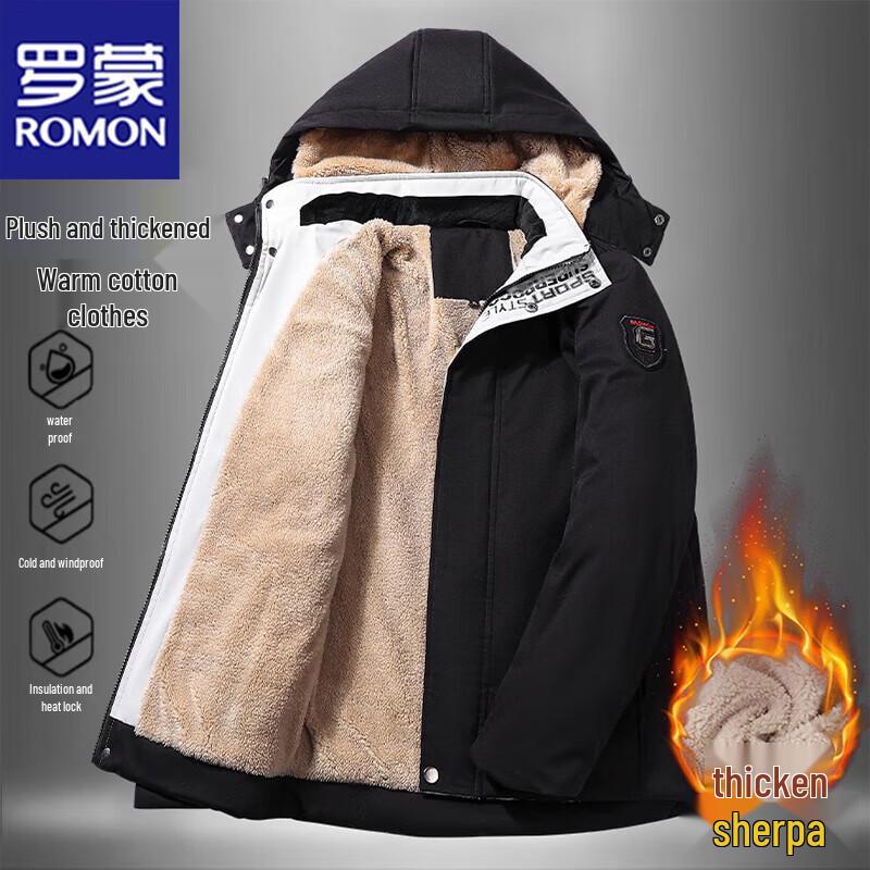 

ROMON Men s Lamb Wool Lined Hooded Warm Winter Coat XL