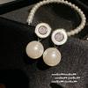 Italian Vintage Australian White Pearl Necklace Vintage Baroque Fritillary Zircon Disc Bead Earrings Set