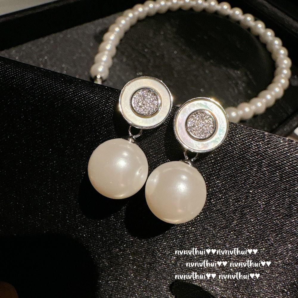 

Italian Vintage Australian White Pearl Necklace Vintage Baroque Fritillary Zircon Disc Bead Earrings Set