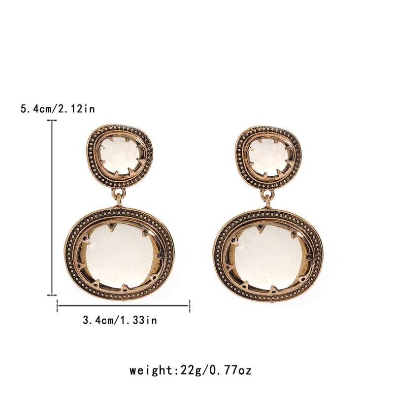 Double-Layer Color-Block Resin Rhinestone Earrings Geometric Alloy Statement Drop Women Gold