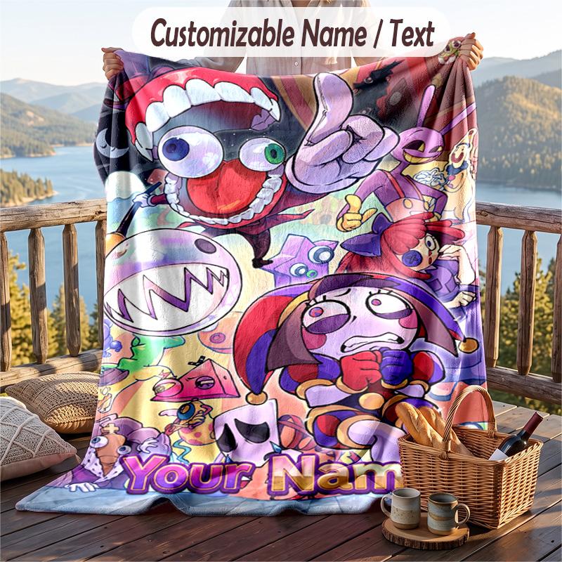 The Amazing Digital Circus Flannel Blanket, Personalized Custom Name Text, Soft Warm Plush Throw Blanket For Gift
