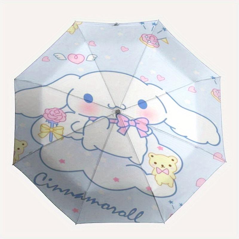 Blue Cinnamoroll and Bear Automatic Opening and Closing Cartoon Umbrella, Lightweight 3-Fold, With Cute Cartoon Characters, Suitable for Home, Outdoor