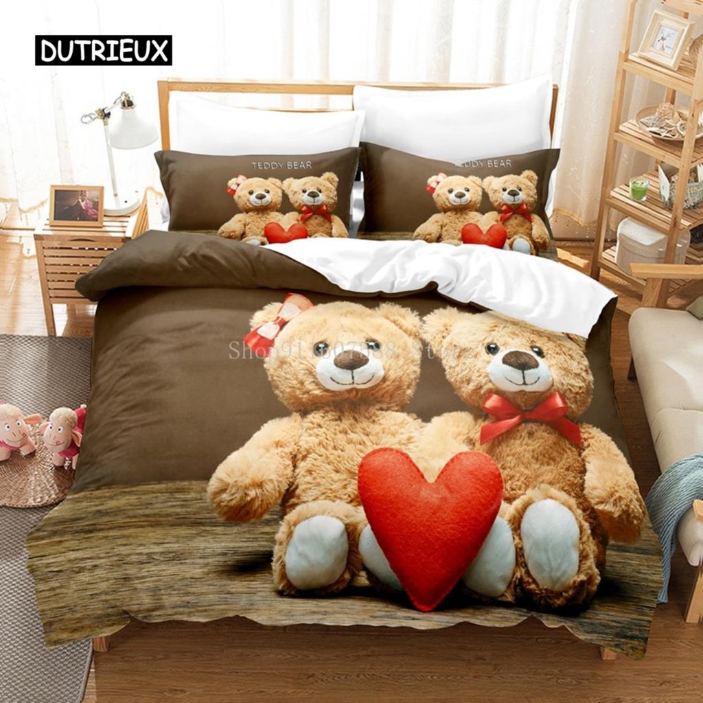 Duvet Cover 3D Printed Cute Teddy Bear Bedding Set and Pillowcase Cartoon Quilt Cover Home Teen Boy Girl Gift Bedroom Decor