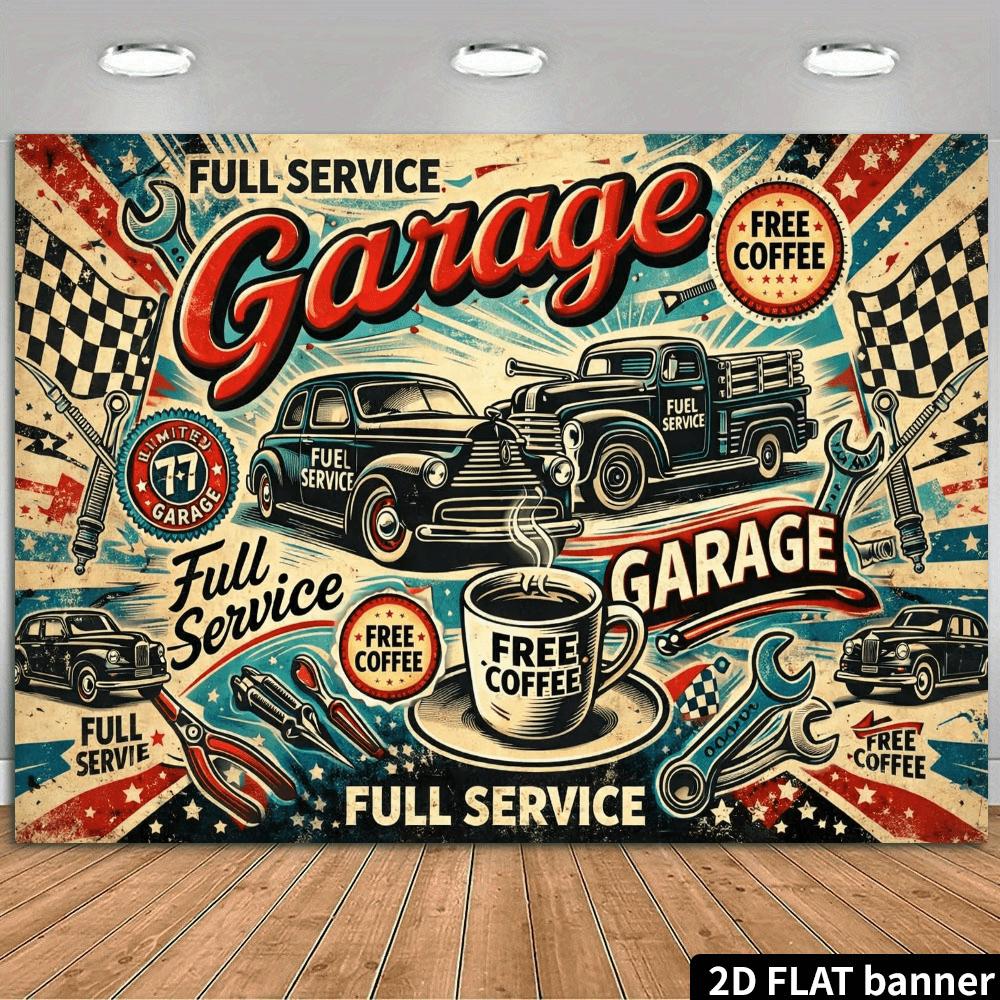 2D plane, 1 vintage racing service, vintage racing elements and maintenance elements, classic racing cars, maintenance tools