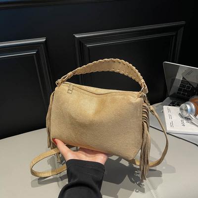 Borsa da Donna Texture Retrò di Alta Gamma, Borsa a Mano Frangiata alla Moda ed Elegante Retrò, Borsa a Tracolla