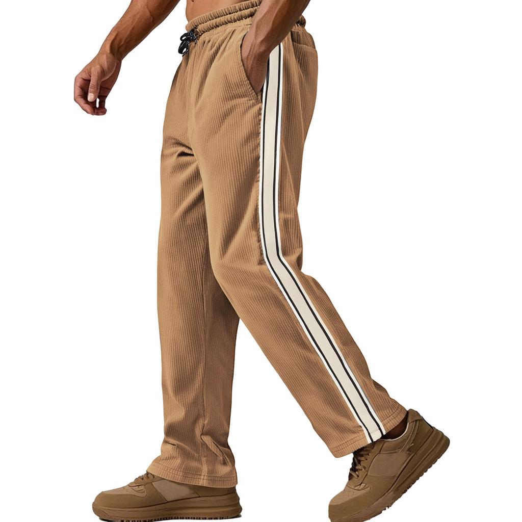 Men's Four Seasons Loose Fit Corduroy Jogger Pants American Casual Style Stitching Detail Sporty Leisure Trousers for Everyday Wear
