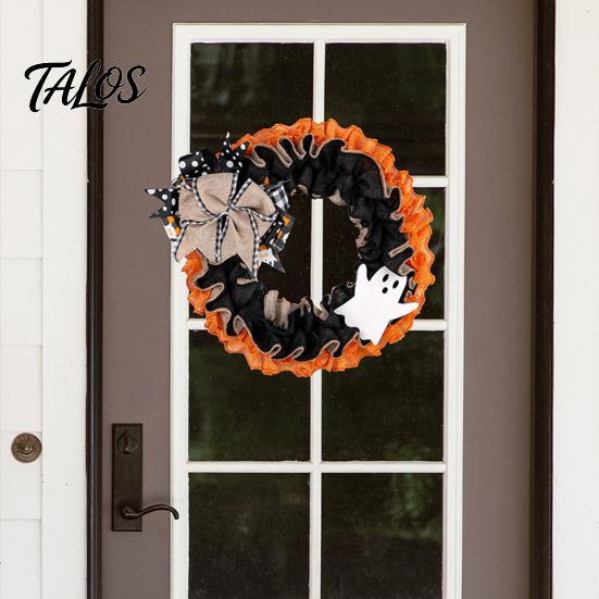 Indoor Halloween Wreath 15 Inch for Front Door, Rustic Ruffle with Shop Window Decor Ghost And Burlap Bow Fireplace Walls Windows Gothic Party