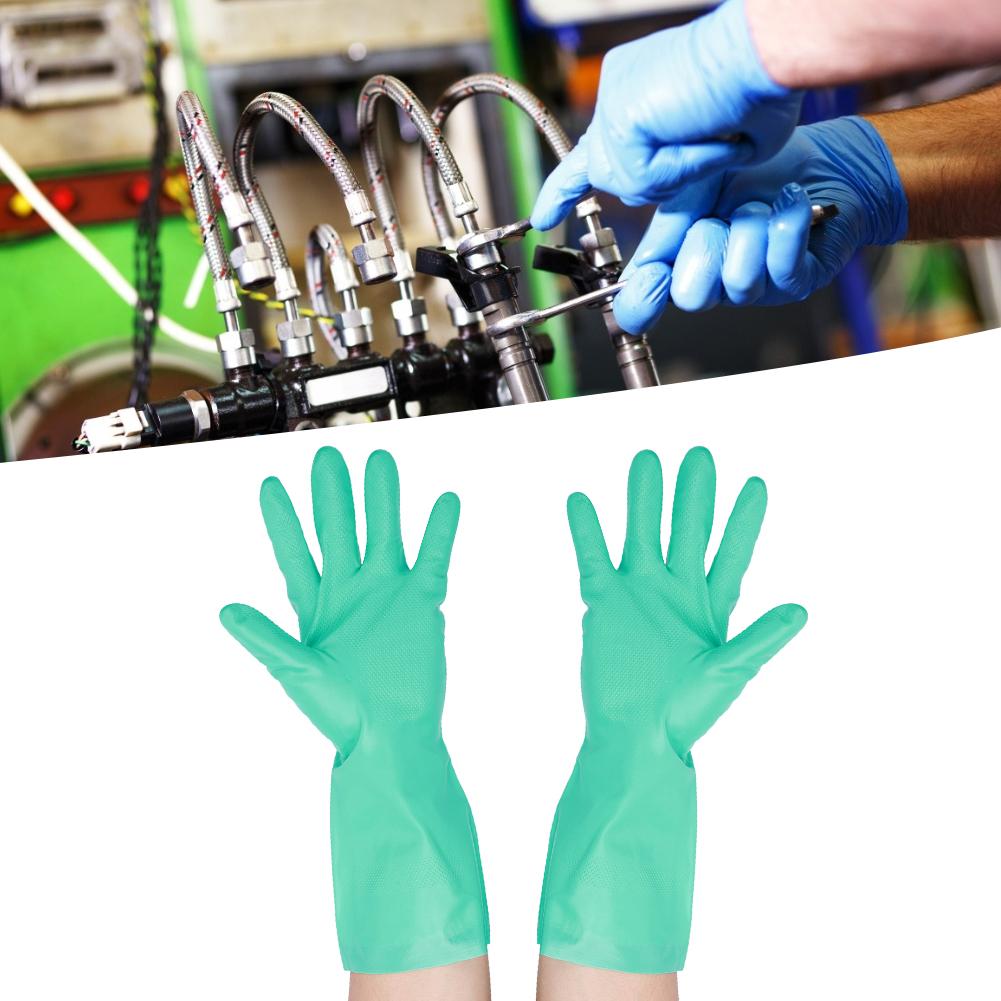 5Pairs Reusable Nitrile Gloves Solvent Resistant Anti Acid Alkali Home Work Laboratory Hand Protection Glove 32cm Length