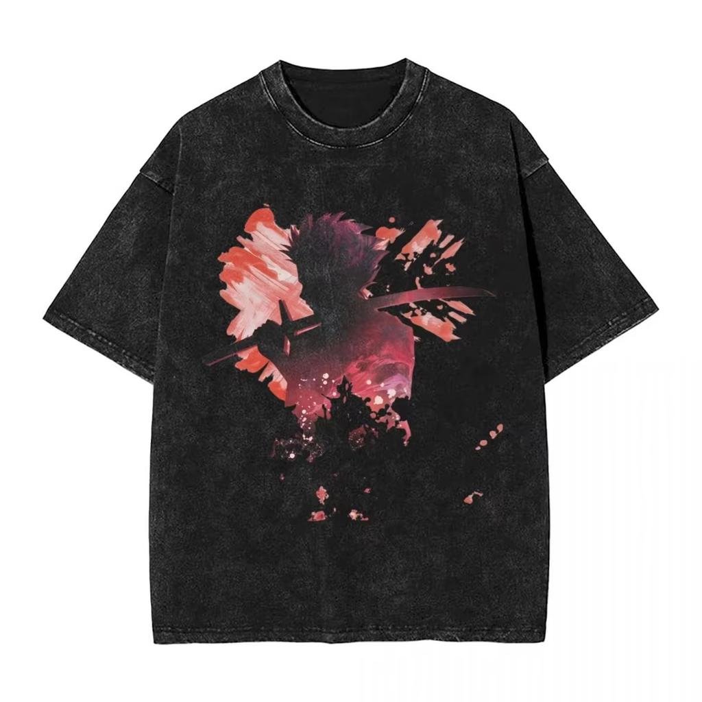 2026 New Bleach Kenpachi Zaraki Graphic‑Print Washed Unisex Loose Short‑Sleeve T‑Shirt, Retro Street‑Wear Summer Top T-shirt