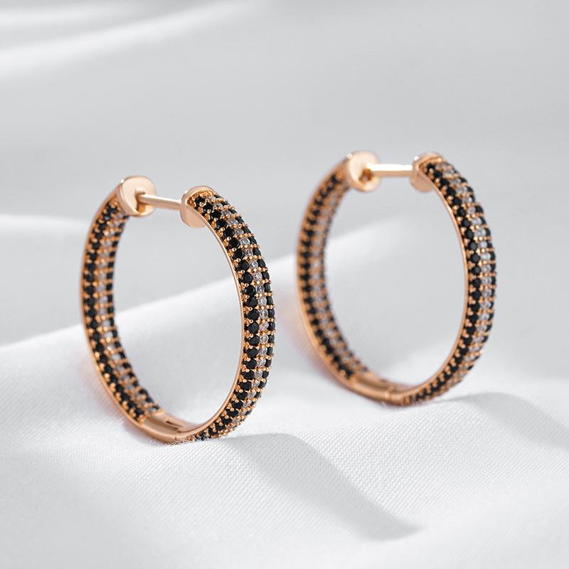 Kienl Unique  Rose Gold Color Big Hoop Earring For Women Full Shiny Black And White Natural Zircon Accessories Daily Jewelry