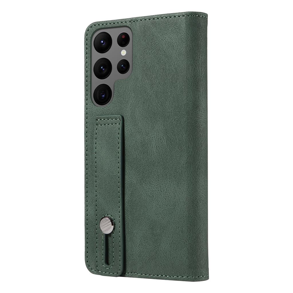 For Samsung Galaxy S24 Ultra Leather Case Wristband Design Stand Phone Cover