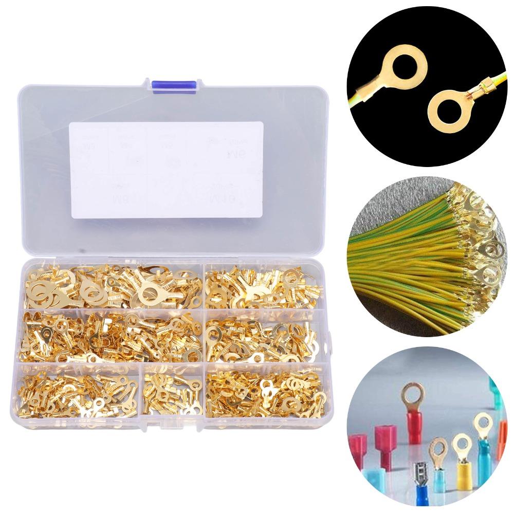 540 PCS M3 M4 M5 M6 M8 M10 Ring Terminal with Storage Box Copper Brass Wire Lugs O Type Ring Terminals Non-Insulated