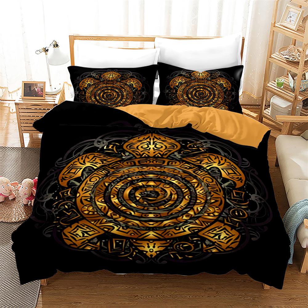 Sea Turtle Duvet Cover Set Black Gold Tortoise Reptile Bedding Set King Twin Size Polyester Comforter Cover for Kids Boys Girls