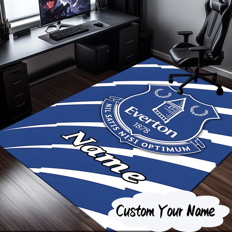 Custom Name Everton Football Crest Rug for Living Room, Game Rooms, Office, Bedroom, Floor Mat Playful Design, Fan Gifts Christmas Decor