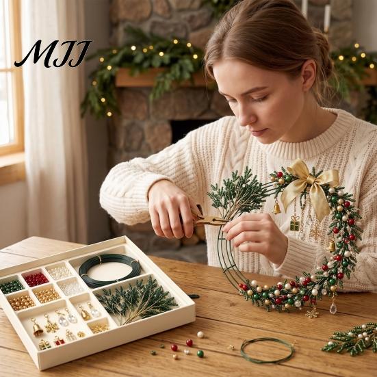 Fun Bead Projects for All Ages Beaded Christmas Wreath DIY Kit, Holiday Craft Kit with Colorful Beads Decorative & Ornament Charms, Seasonal