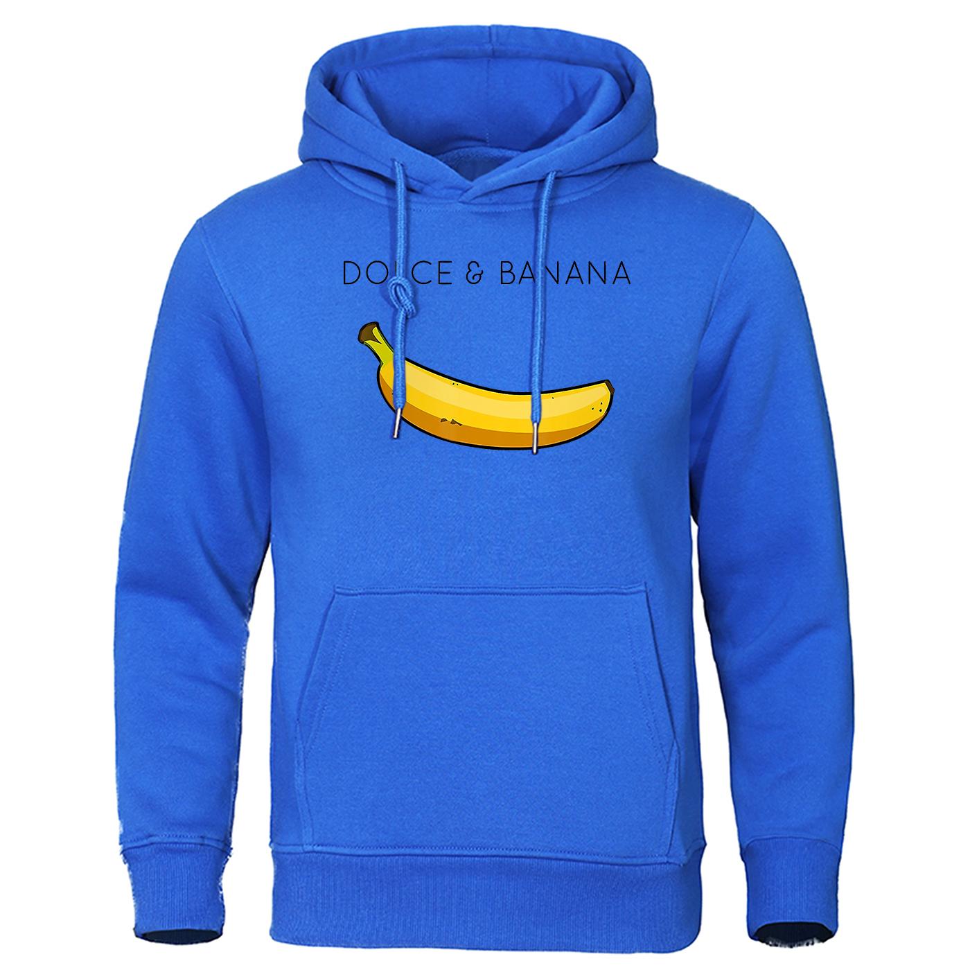 HerSight Dolce & Banana Leuke Bedrukte Heren Hoodie Losse Casual Kleding Mode Warme Fleece Hoodies Persoonlijkheid Street Hip Hop Sweatshirt XL blauw