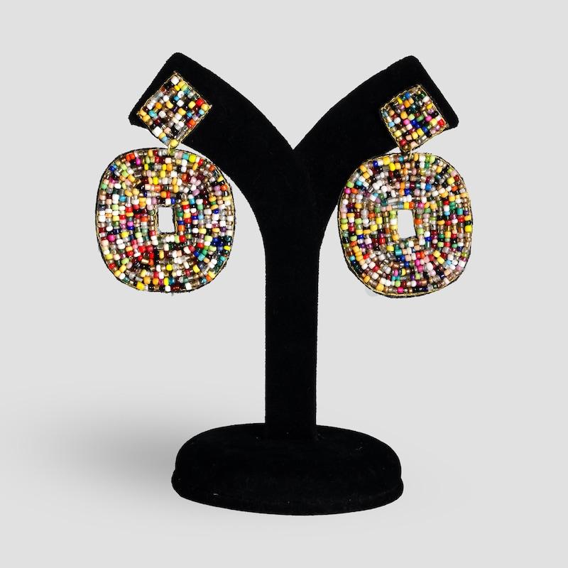 

Embroidered Seed Bead Earrings: Multicolor Boho Statement Jewelry