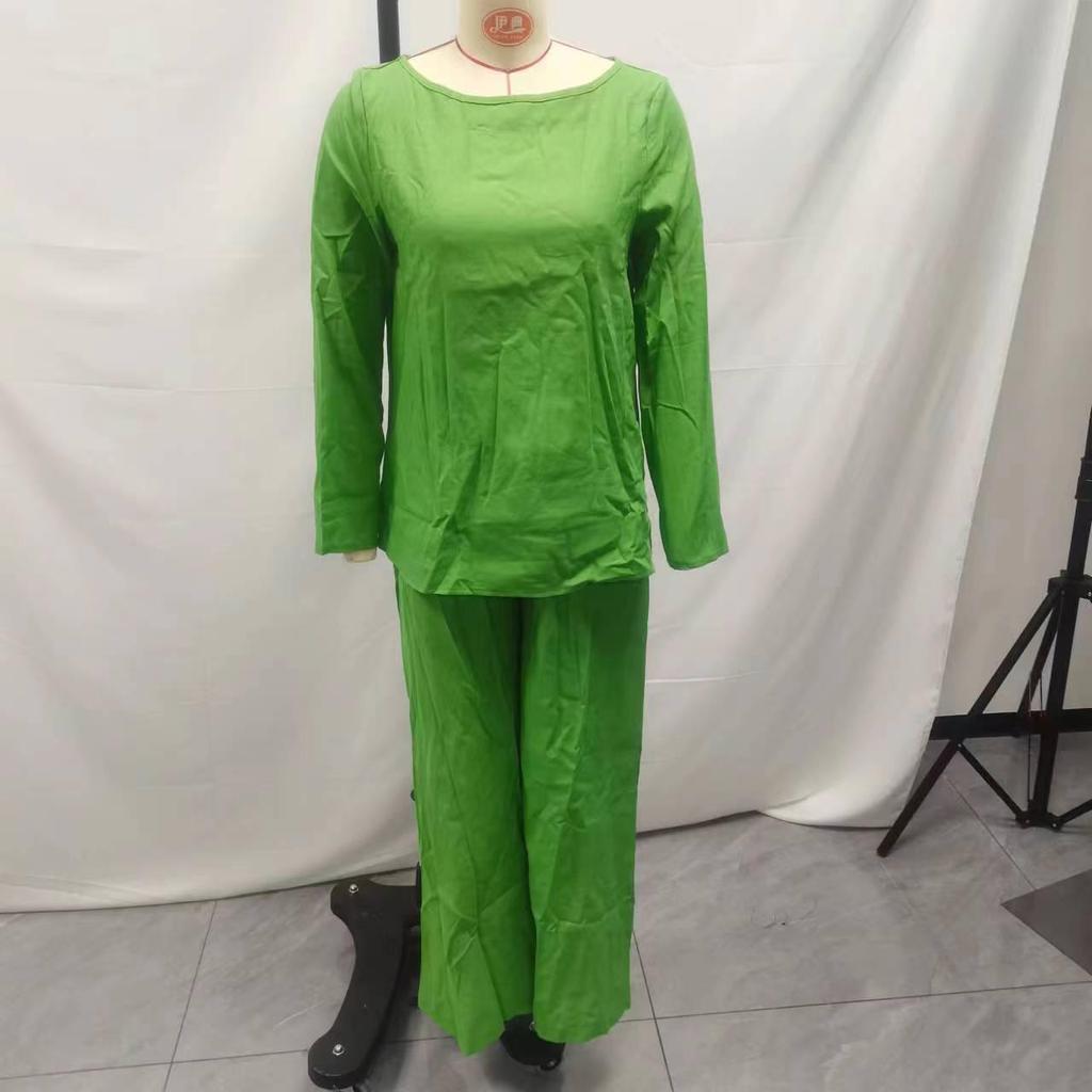 2025 Women's Solid Color Cotton-Linen Summer Set: Loose Casual Two-Piece with Long Pants