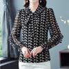 Summer New Bow Scarf Collar Ruffled Bottoming Shirt Women's Fashion Floral Chiffon Shirt Long Sleeved Top Mom's Blouse 4XL