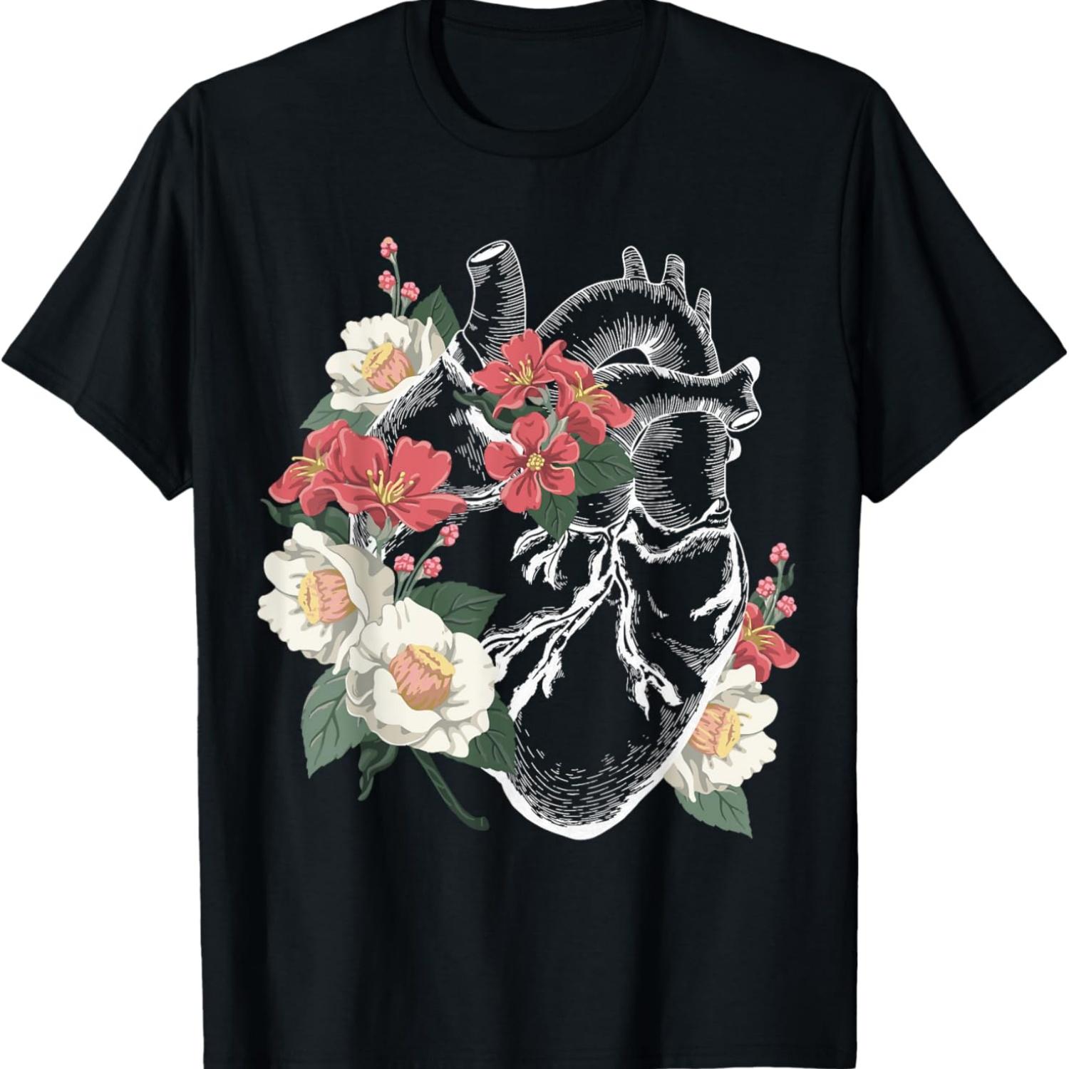 

Anatomical Heart Shirt Floral Organ Cardiology Cardiac Nurse T-Shirt XXXXXL чёрный