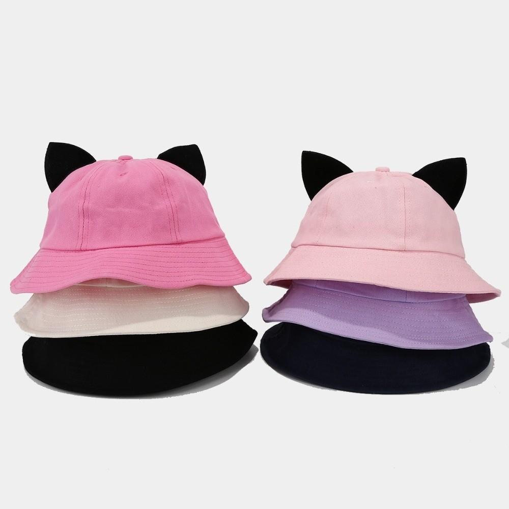 Fashion Cotton Cat Ears Hat Sun protection Breathable Basin Hat Cute Ear Fisherman Hat Women