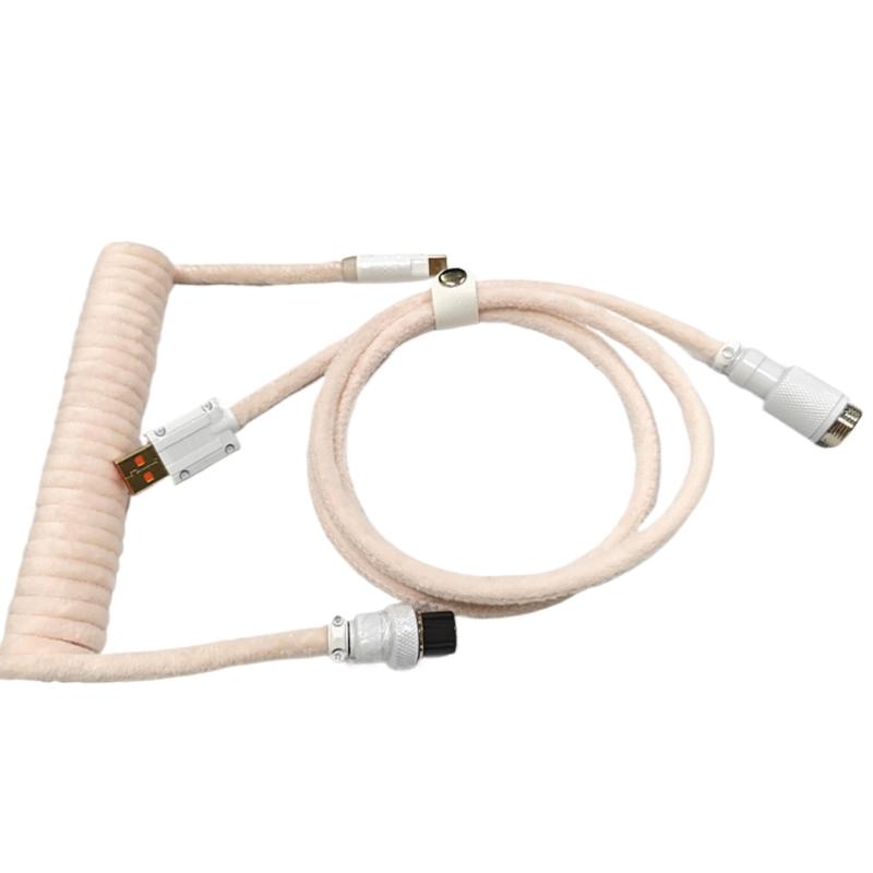 

Coiled Keyboard Cable USB C to USB A With Detachable Aviation Cord Plushie Sleeved Fast Charge and Sync 1.5M розовый/белый