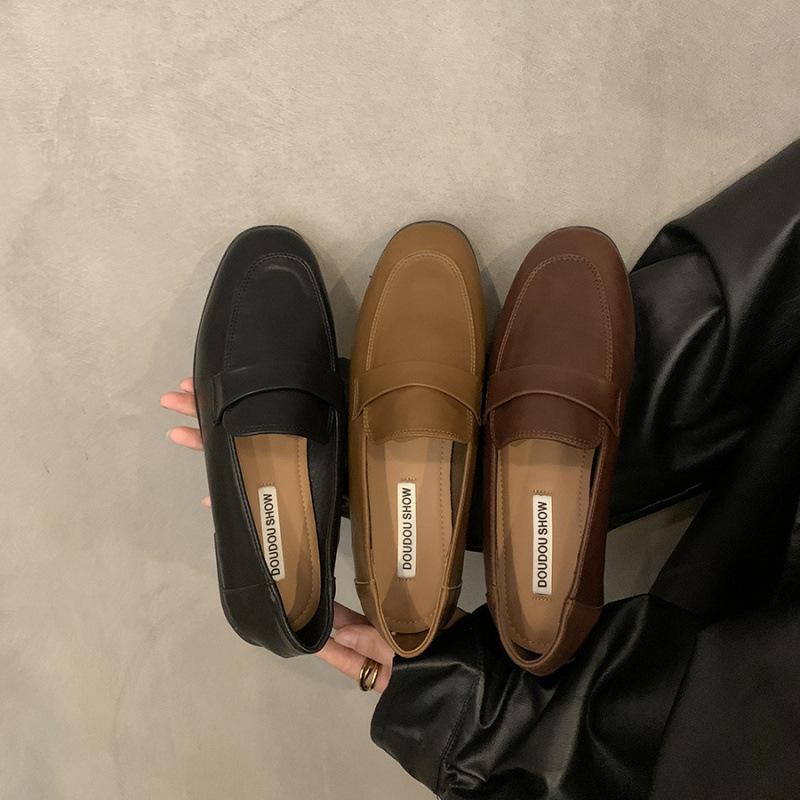 Soft Sole Version~ Internet Celebrity Versatile Fashion British Style Small Leather Shoes Women's Shoes 2025 Autumn Flat Bottom Brown Loafer Single
