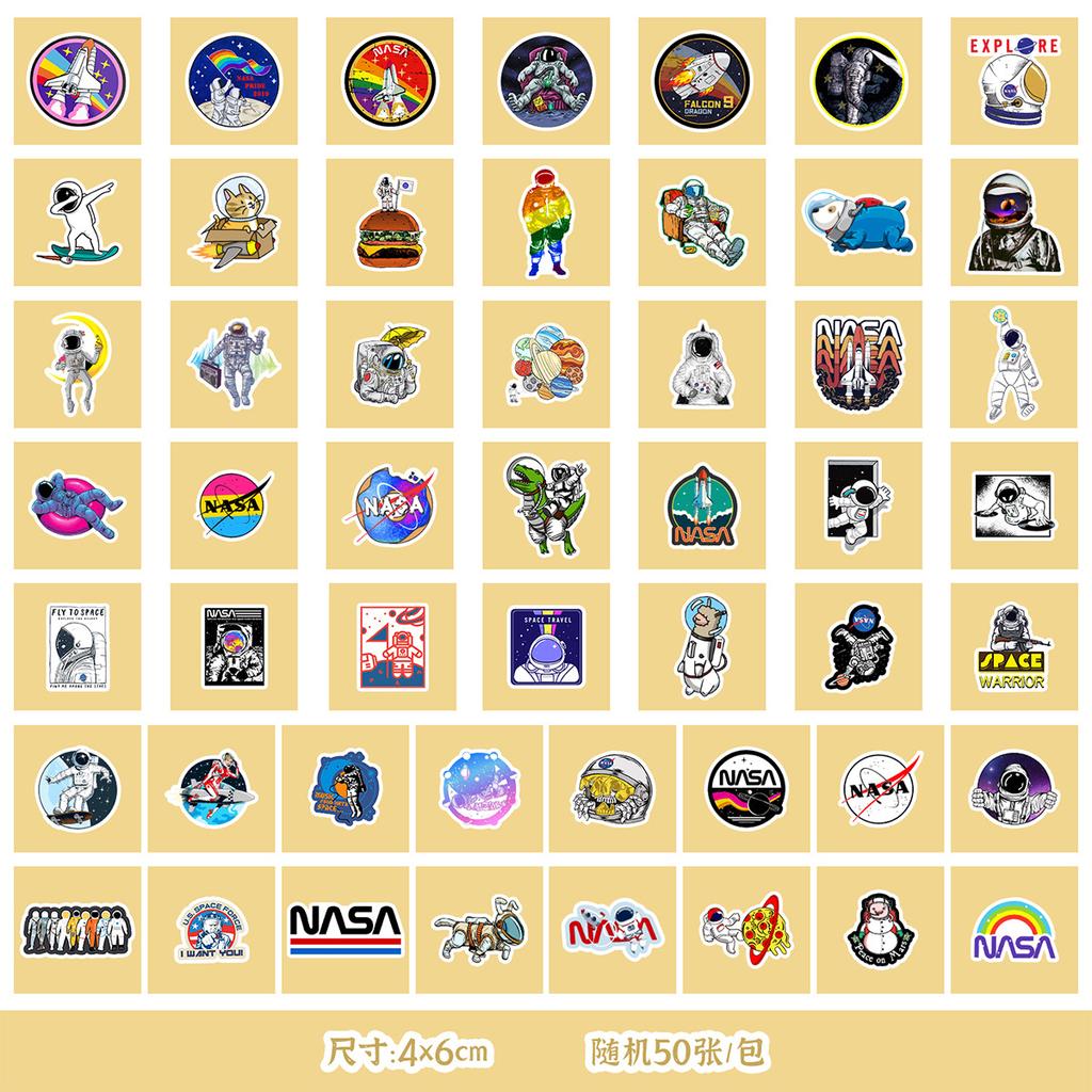 50/100 Cosmic Starry Sky Astronaut Stickers Mobile Water Cup Waterproof Decorative Stickers Children's Hand Account Stickers