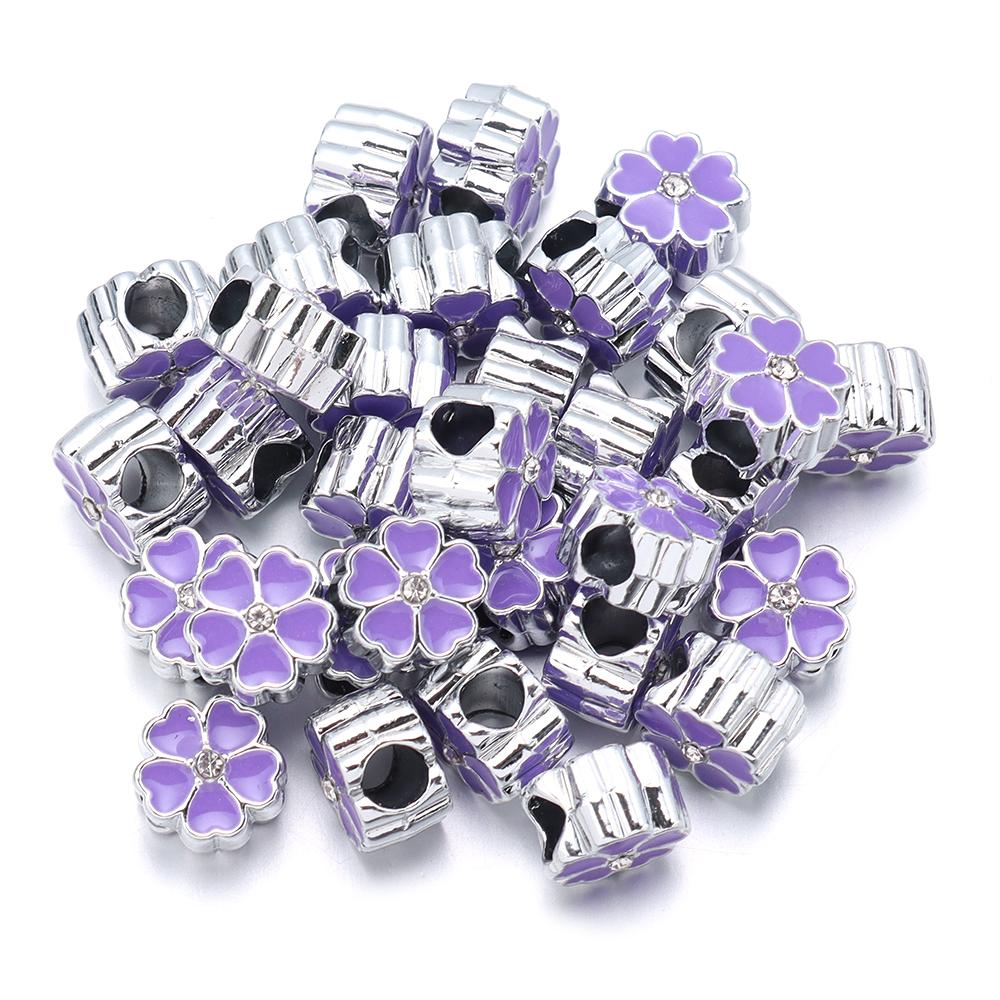 

5pcs/lot Alloy Big Hole Beads Colorful Five Petal Flower Loose Bead For DIY Exquisite Bracelet Necklace Jewelry Making Wholesale фіолетовий