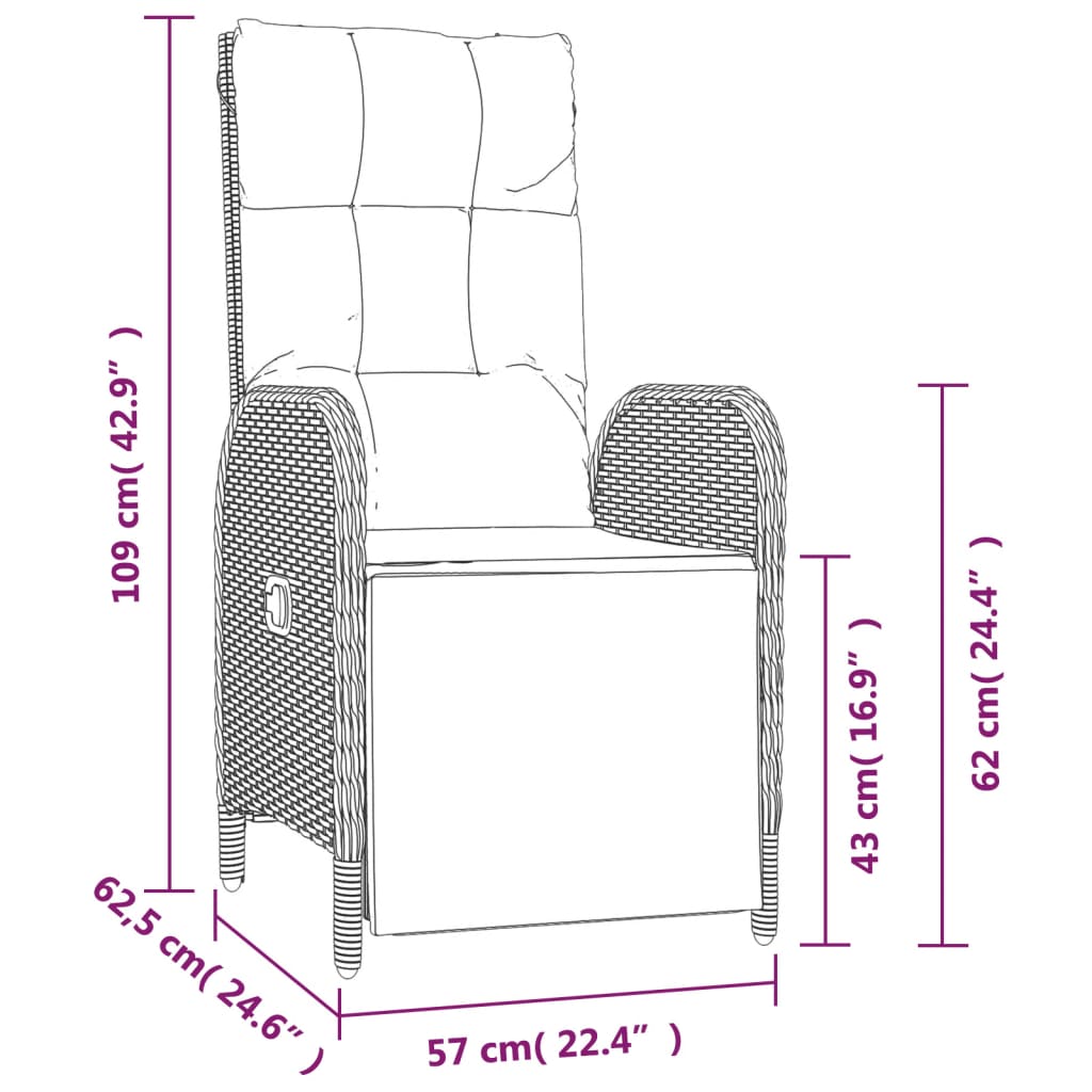 Vidaxl 7-Cz. Garden Furniture Set With Cushions, Black, Poly Rattan