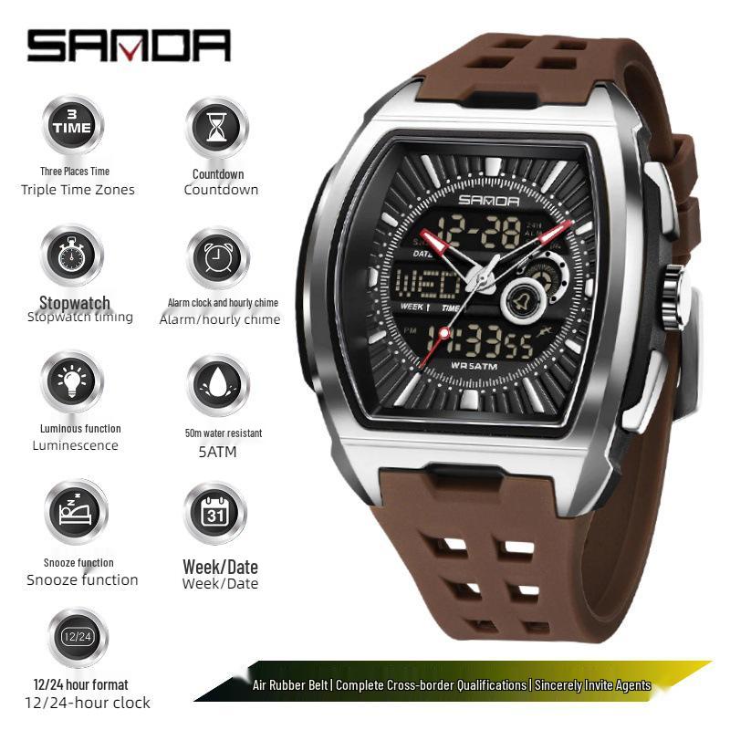 SANDA Trendy Student Men's Dual Display Electronic Watch with Snooze Alarm
