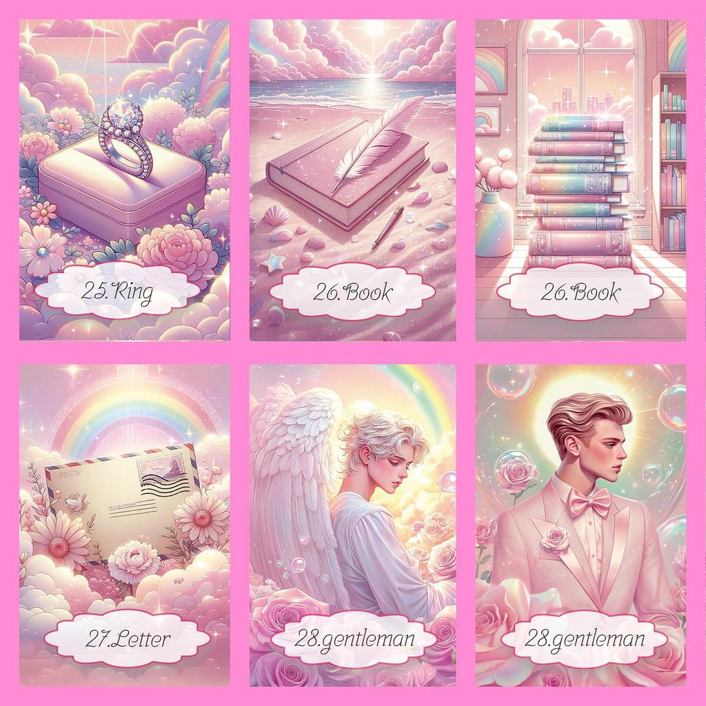 [Officially Imported, Limited Quantity] Pinky Candy Lenormand | Lenormand Cards, 48-Piece Set [Includes Drawstring Pouch] | 56 x 87mm Black Cardstock