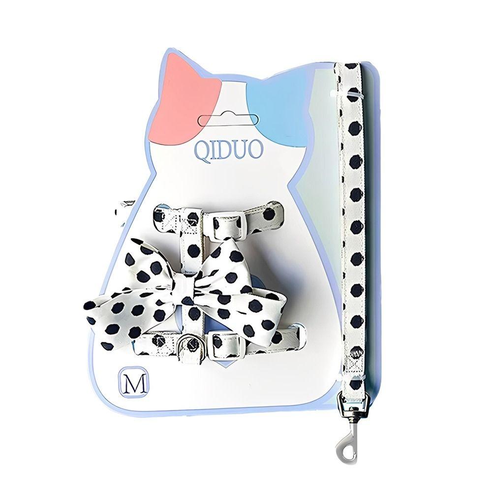 Polka Dot Pet Vest Harness Bowknot Puppy Collar Leash Cute Pet Traction Rope  Pet
