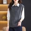 Women's Solid Color Wool Round Neck Knit Vest - Sleeveless, Fashionable, Age-Reducing