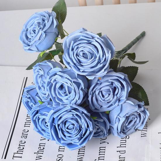 10 Heads Artificial Rose Flower Realistic Faux Silk Long Stem Rose Bouquet with Leaf for Home Kitchen Office Wedding Party Decoration