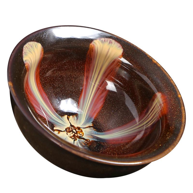 Jian Zhan Kiln-Change Ceramic Sand Gold Tea Cup - Hat-Shaped Tea Tasting Bowl