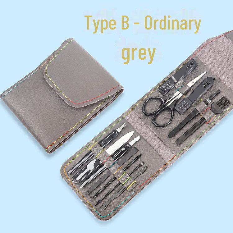 Black 12-Piece Nail Clipper Set with Custom Logo Options for Home Beauty and Manicure.