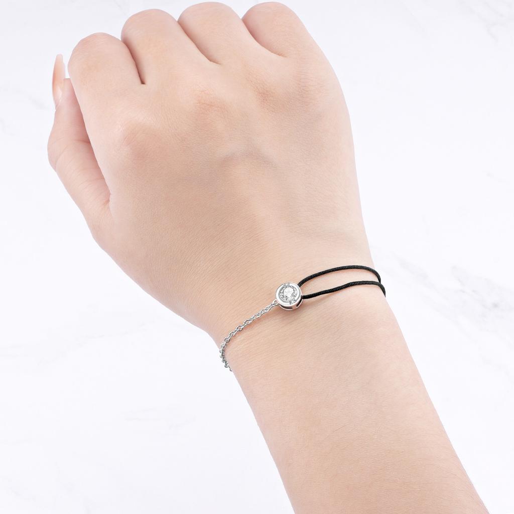 Authentic copper Asymmetric White Zircon Black String Bracelets Anniversary Valentines Gift Bracelets Jewellery Accessory