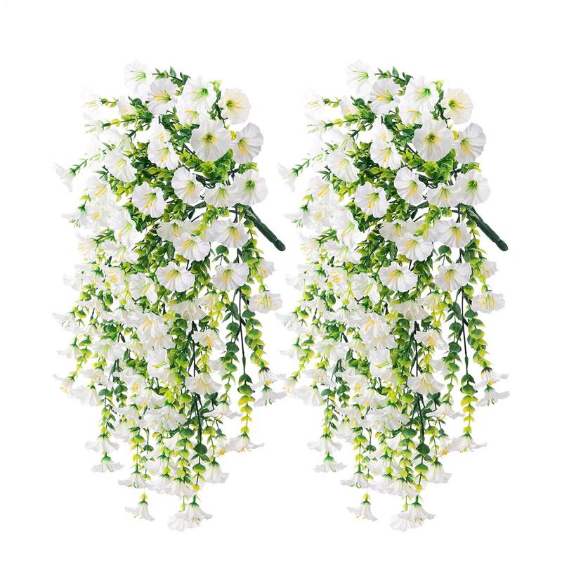 2pcs Artificial Hanging Flowers Faux Petunias UV Resistant Fake Flower Simulated Wall Hanging Colorful Plants For Garden Porch