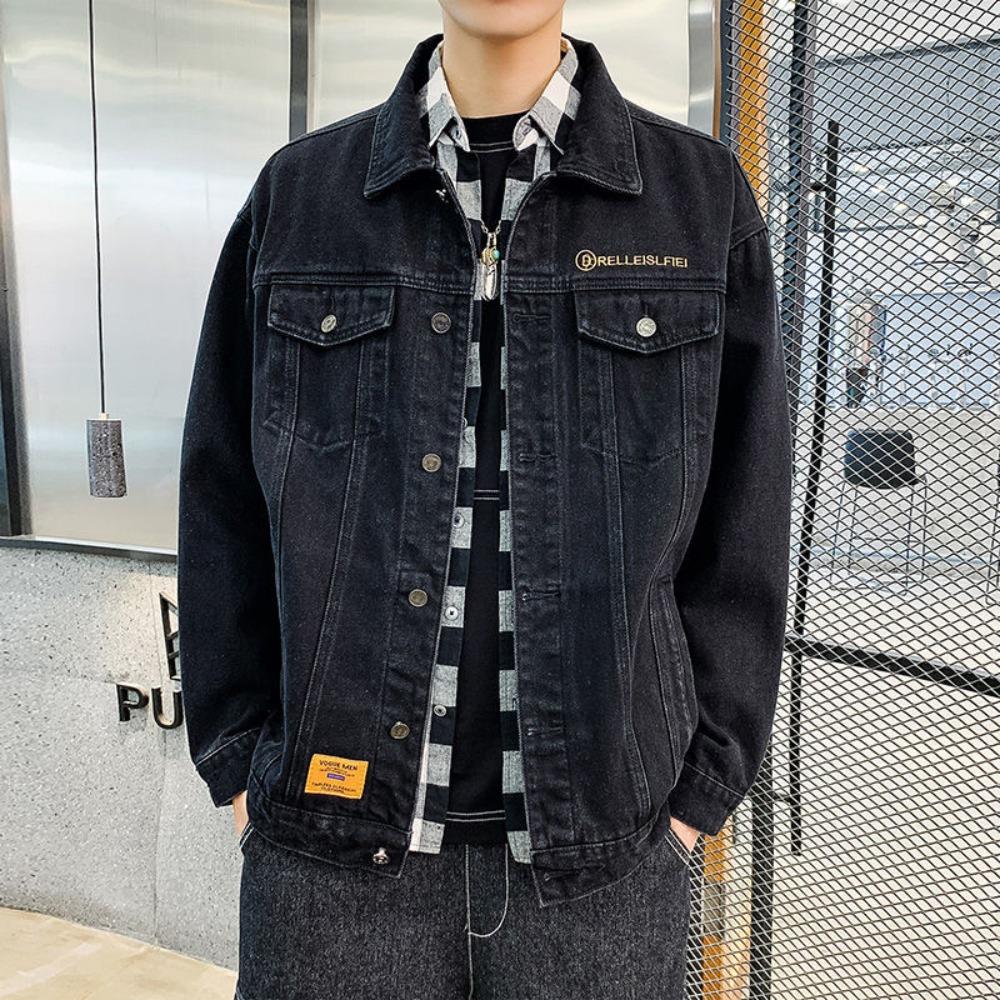 Giacca di Jeans Versatile da Uomo per Primavera e Autunno, Vestibilità Larga Taglie Forti Giacca Cargo Jeans Casual Streetwear Giacca di Jeans Abbigliamento da Esterno Quotidiano da Uomo
