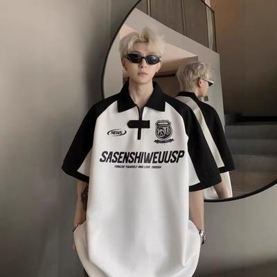 Hemd Trendmarke Kurzarm T-Shirt für Herren Sommer Neuer Stil Retro Locker Spleißende Farbe Kontrastierender Kragen Halbarm T-Shirt